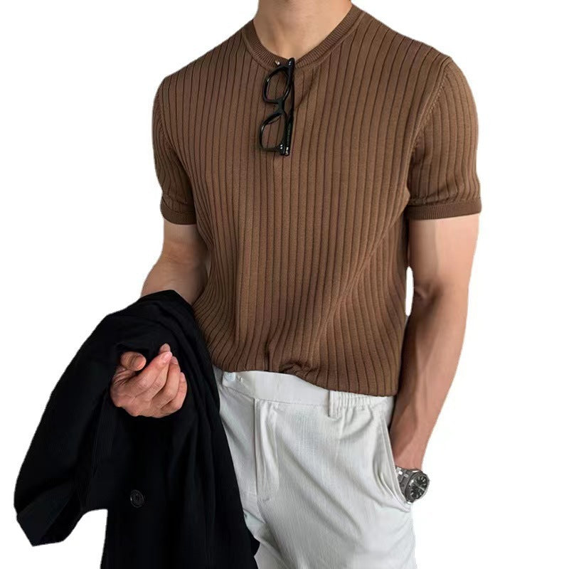 T-shirt Kortærmet Sweater Stræk Koreansk Stil Løs Amerikansk Stil Herretop