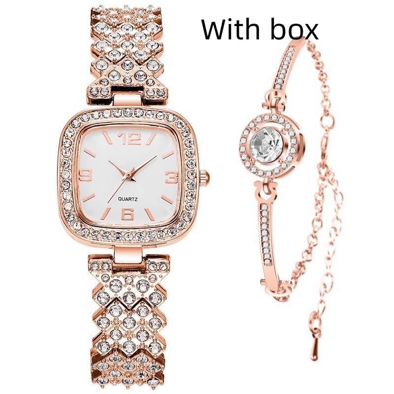 Small Square Watch Full Diamond Women's Bracelet Gift Box