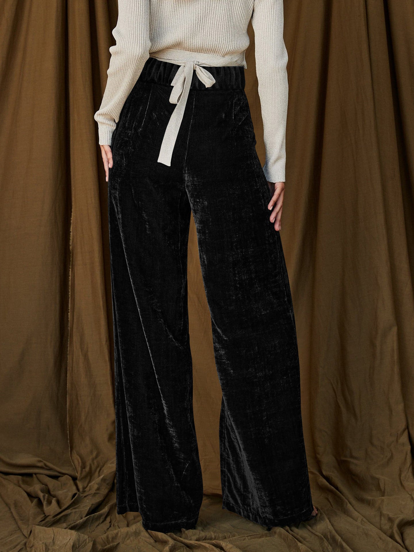 Women's Fashion Gold Velvet Drooping Wide-leg Pants