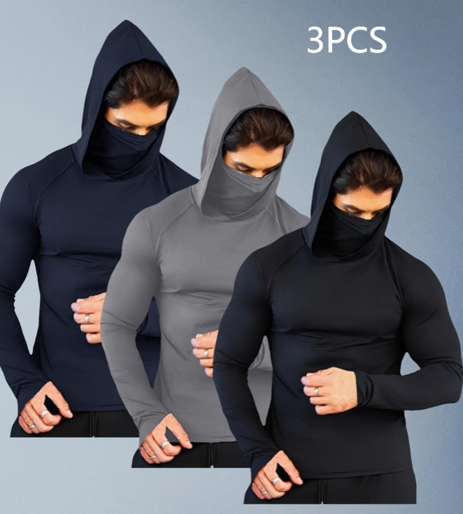 Men's Sports Tight Shaping Mask Scarf Hat One-piece Long Sleeves