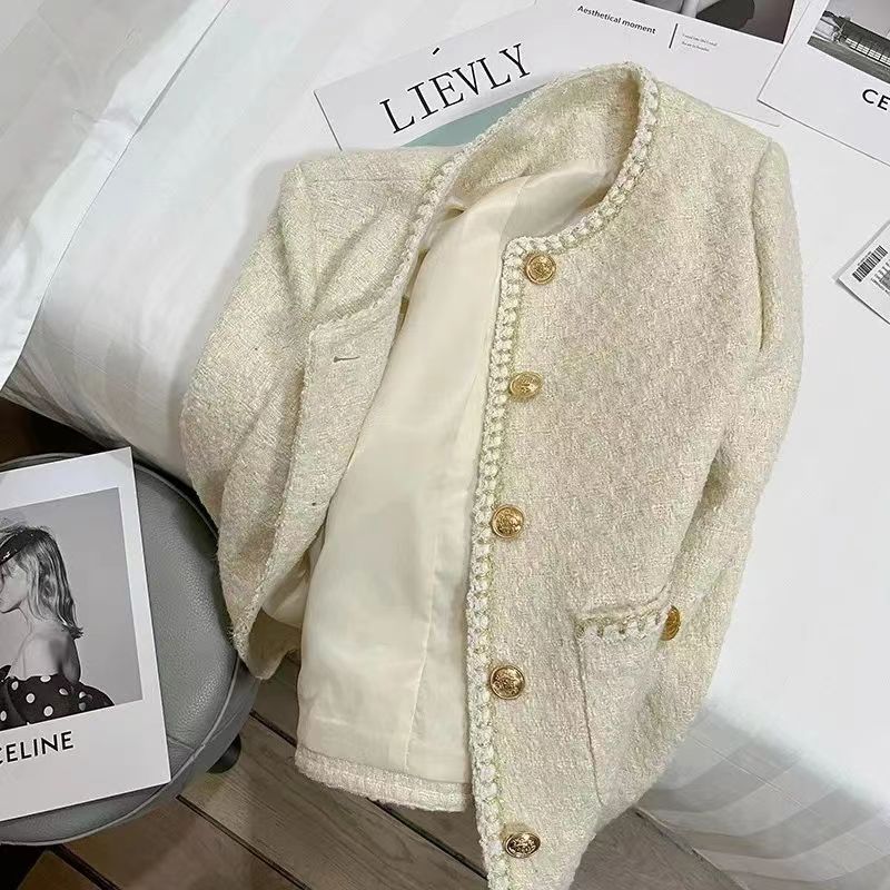 Chanel-inspireret afslappet tweedjakke til kvinder i fransk societetstil