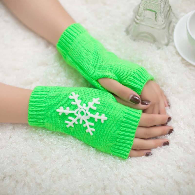 Christmas New Knitted Half Finger Embroidered Warm Gloves