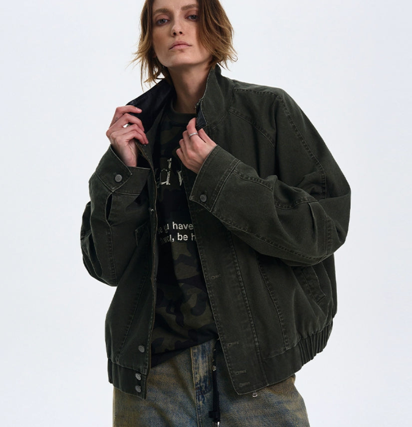 American Barn Style Color Block Leather Collared Jacket