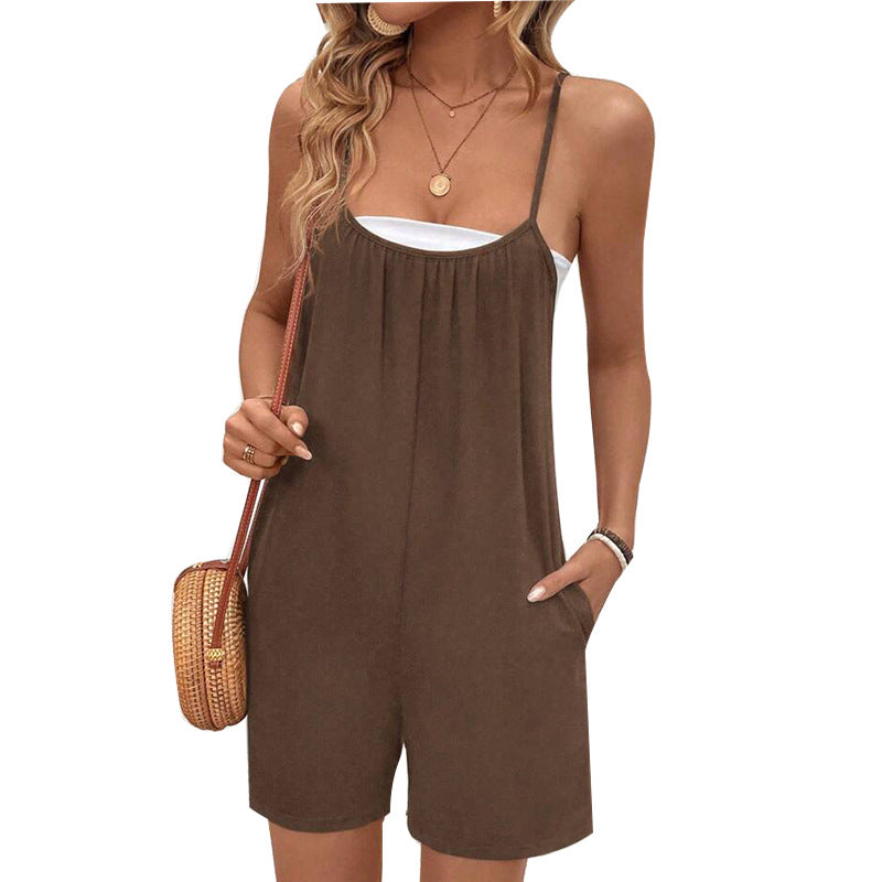 Women's Solid Color Jumpsuit Shorts