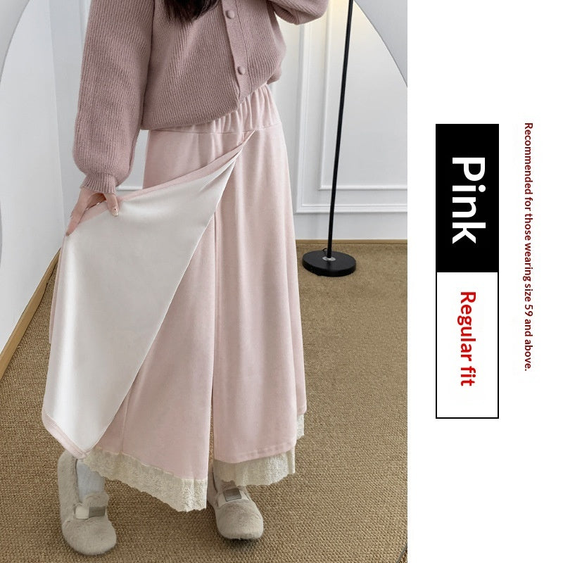 Casual Korean-Style Youthful Lace-Patch Straight Pants