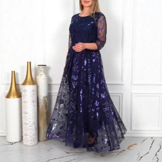 Summer New Style Gauze Round-Neck Womens Robe Dress