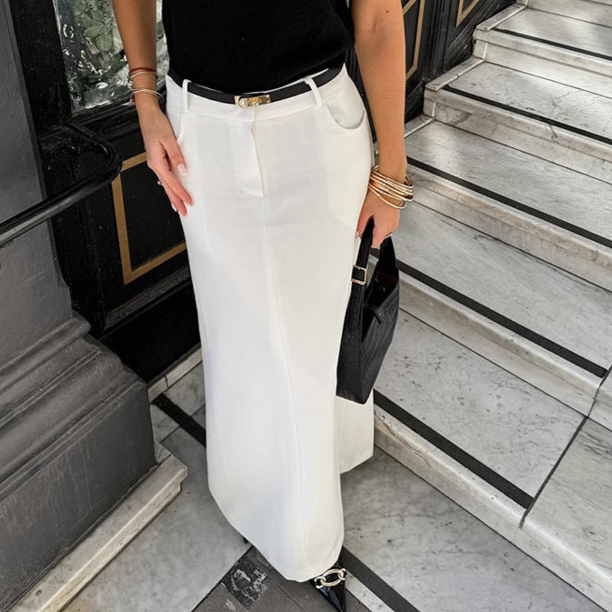 Women's Simple White Temperament Straight Casual Skirt