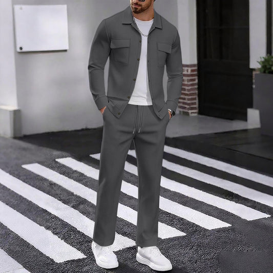 Two-piece Set Featuring A Button-up Collar Long Sleeves And Long Pants