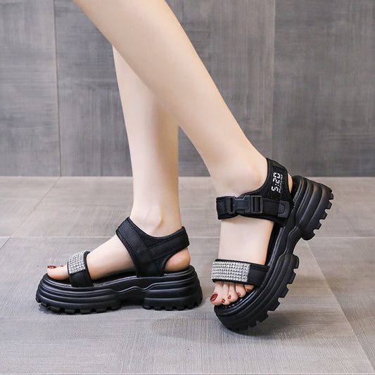 Dame Hævede Velcro Rhinestone Strandsko