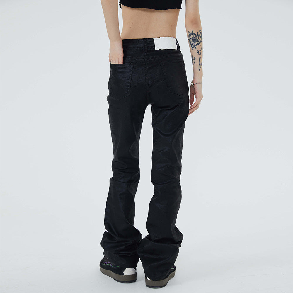 Vintage Coated Wax Straight Loose Black Jeans