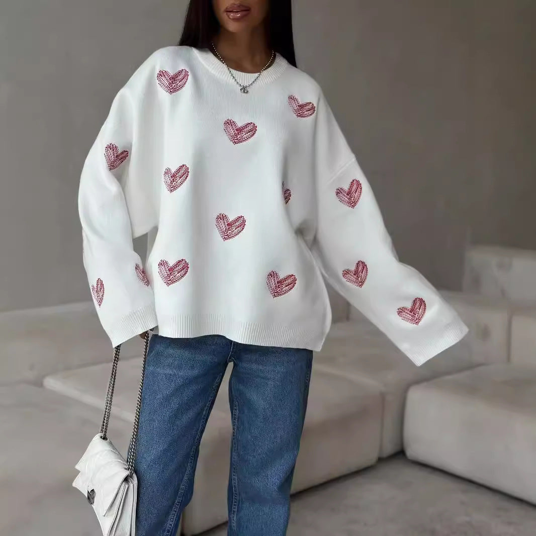 Early Autumn Idle Style Draping Round Neck Long Sleeve Women's Sweater