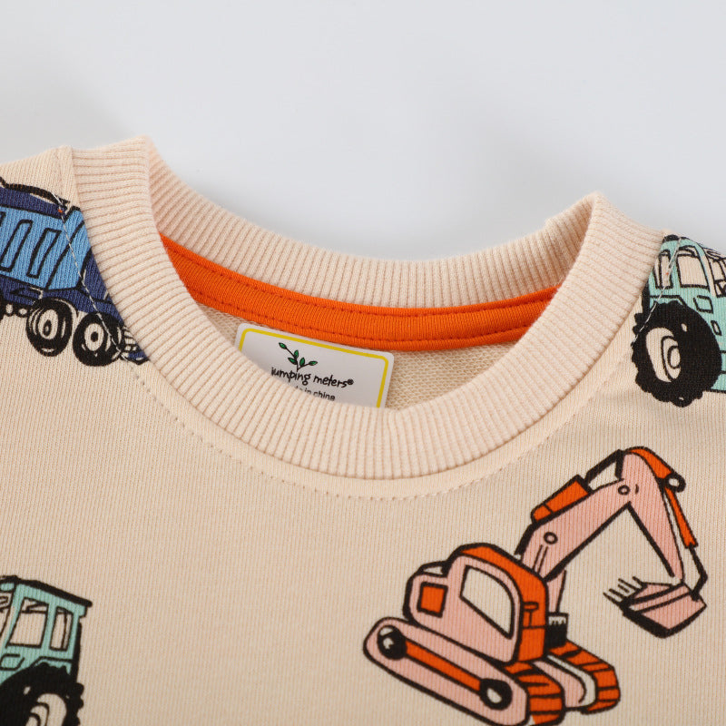 Sweatshirt med gravemaskinedesign til drenge
