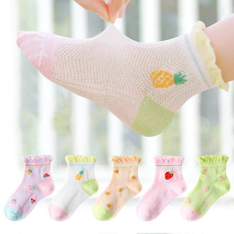 Children's Mesh Card Silk Lightweight Breathable Lace Strawberry Cotton Socks
