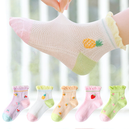 Children's Mesh Card Silk Lightweight Breathable Lace Strawberry Cotton Socks