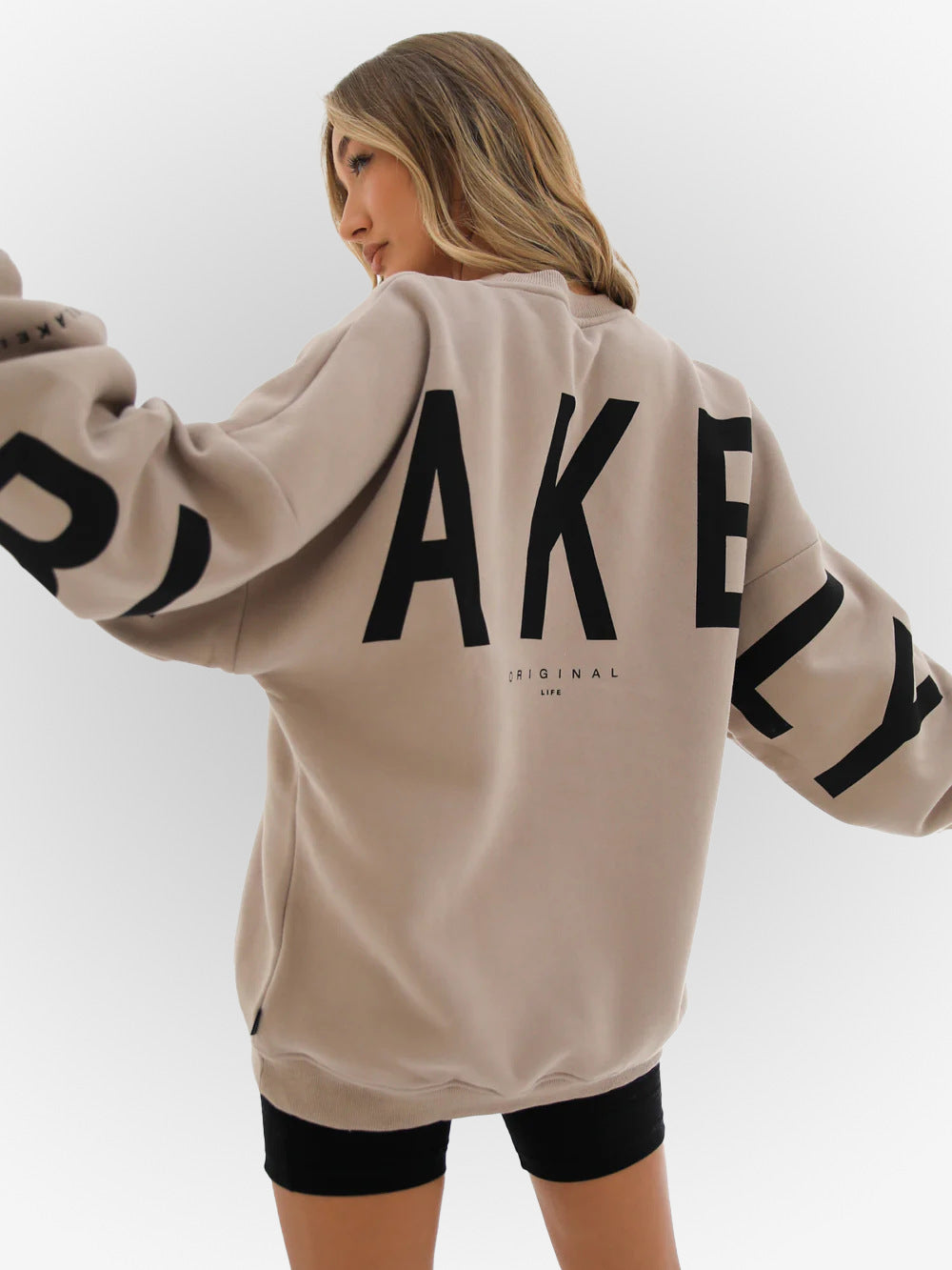 Moderigtig printet tyk langærmet løs sweatshirt