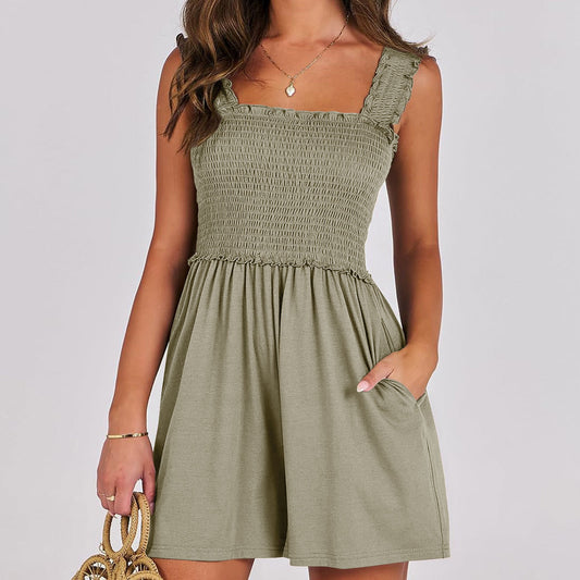Casual Smocking Overalls Women's Casual All-matching