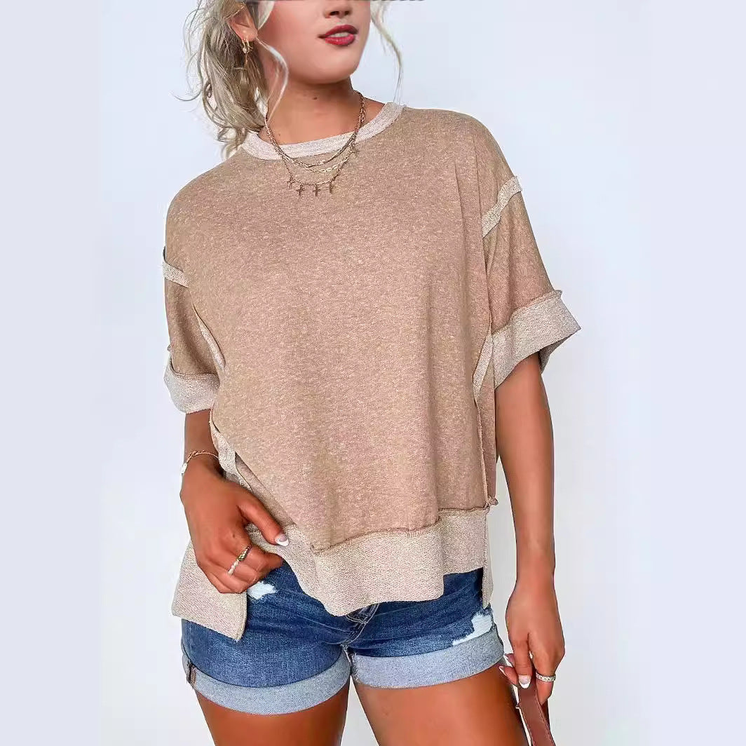 New Round Neck Loose Patchwork Sweater T-shirt