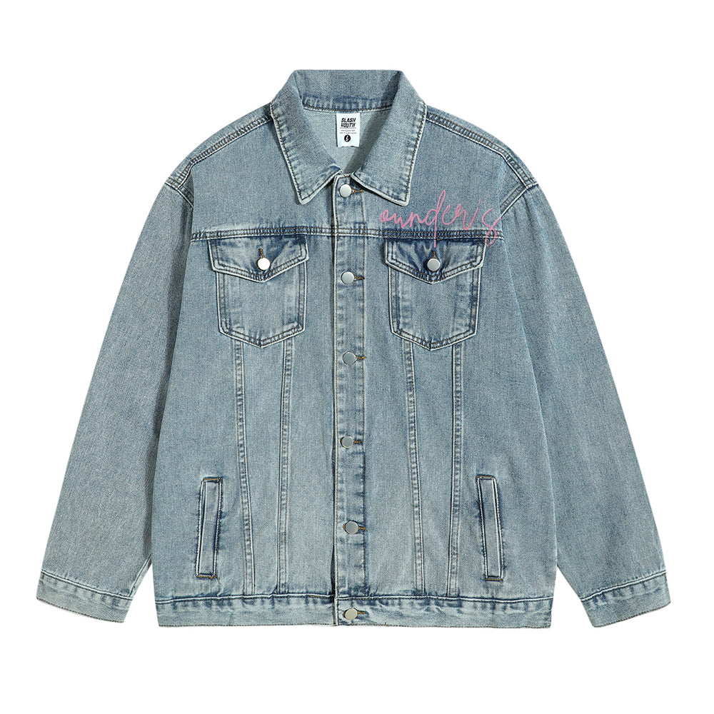 Funny Printed Jiugong Plaid Denim Clothes Jacket