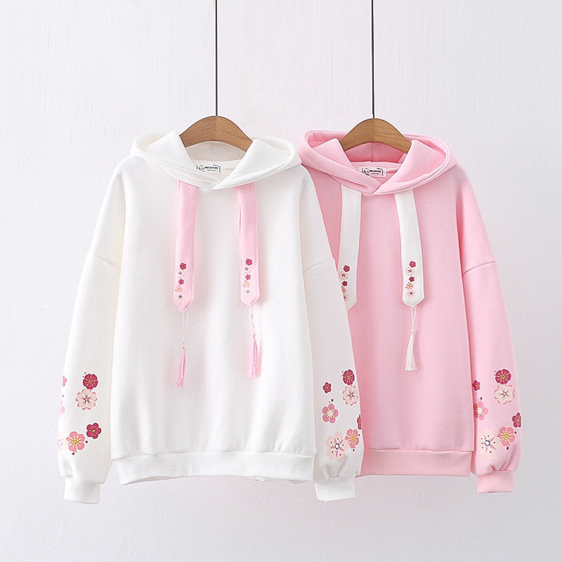 Plum Blossom Printed Hooded Sweatshirt Girl