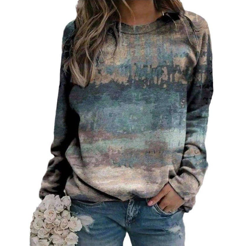 Landscape Flower Floral Print Long Sleeve Pullover