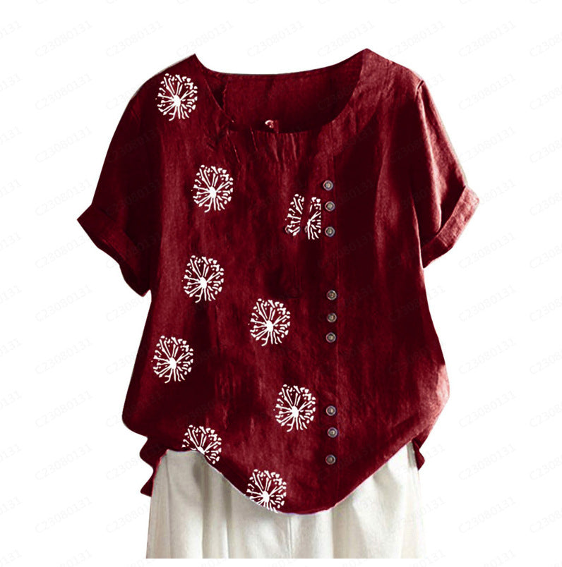 Women's Top Clinch Vintage Cotton And Linen Printing