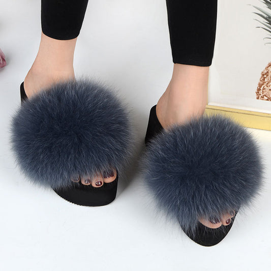 New Fox Fur Women's Sandals Height Increasing Leisure