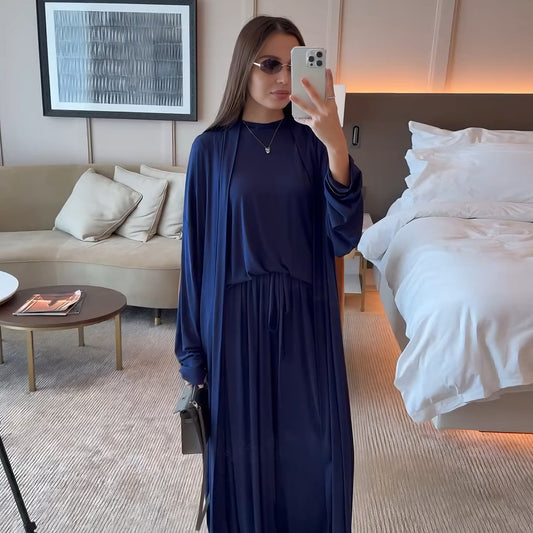 Women's Solid Color Casual Three-Piece Set