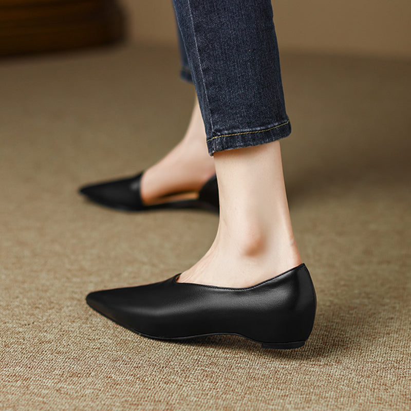 Women's Genuine Leather French Retro Pumps With Low Heels