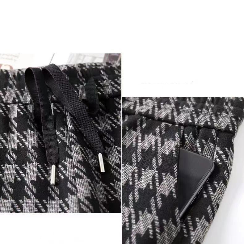 Relaxed Coffee Checked Plush Casual Pants