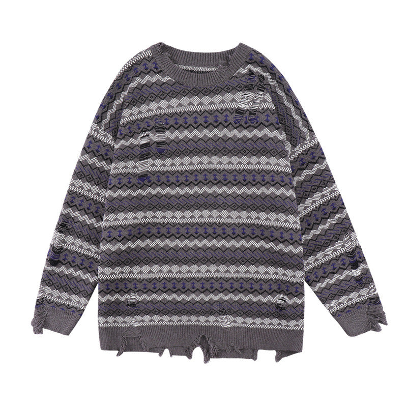 Men's Autumn And Winter Torn Jacket Jacquard Color Matching