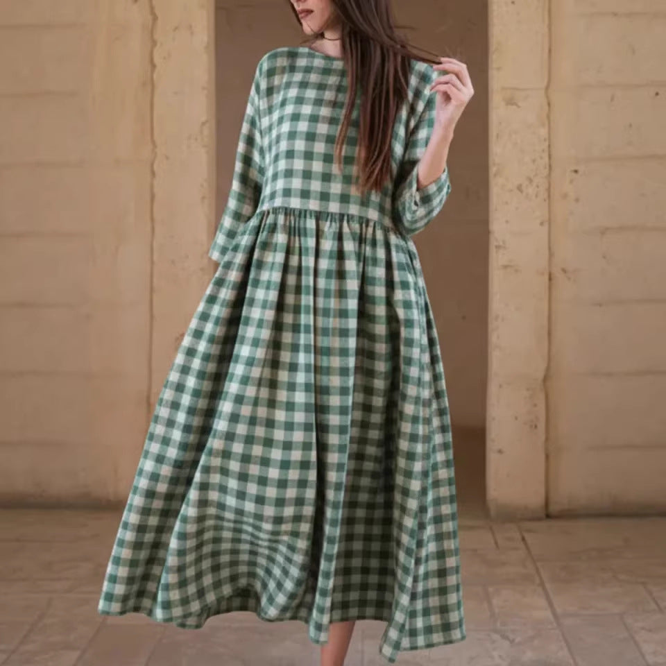 Women's Fashionable Retro Plaid Elegant Graceful Dress