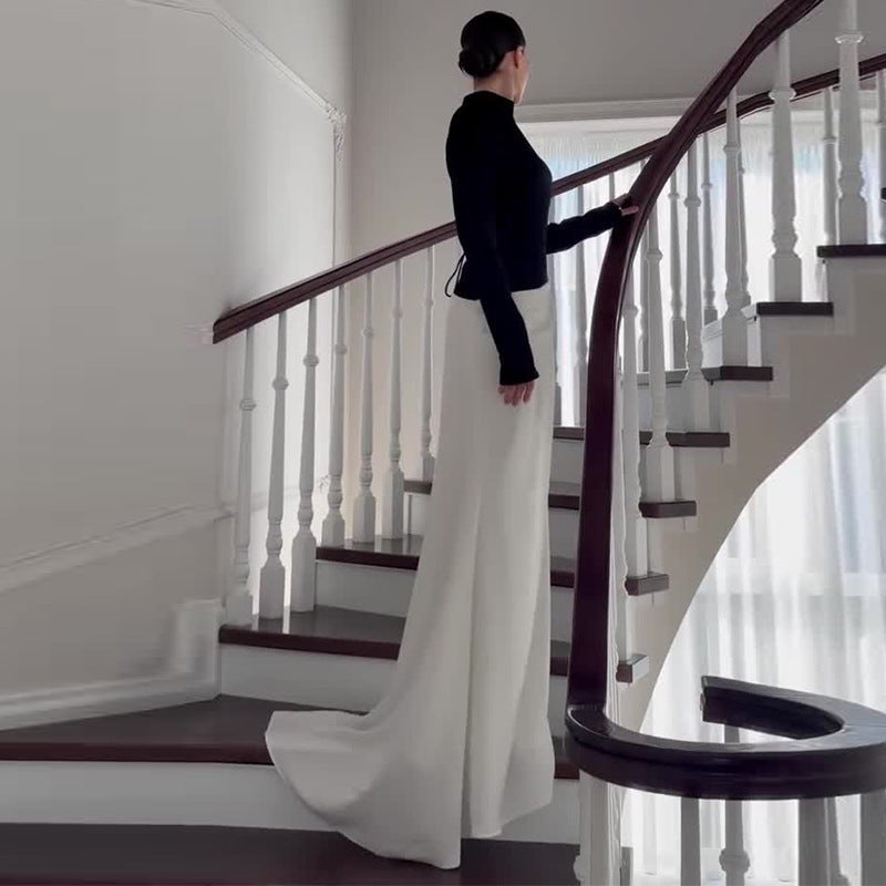 Womens Spring Half-Neck Black-and-White Contrast Elegant Slimming Suit