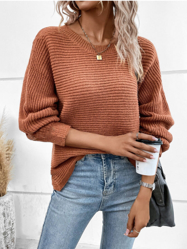 Back Button Batwing Sleeve Sweater