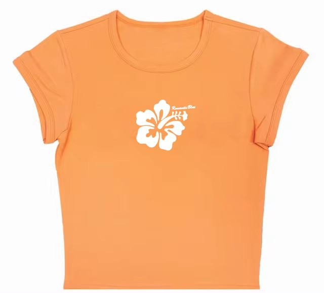 Flower Letter Printed Casual Short Sleeve