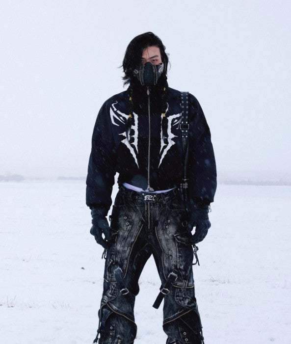 Embroidered Short Jacket White Duck Down Coat