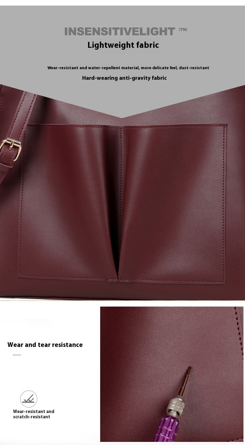 Large Capacity PU Solid Color Shoulder Women's Messenger Tote Bag