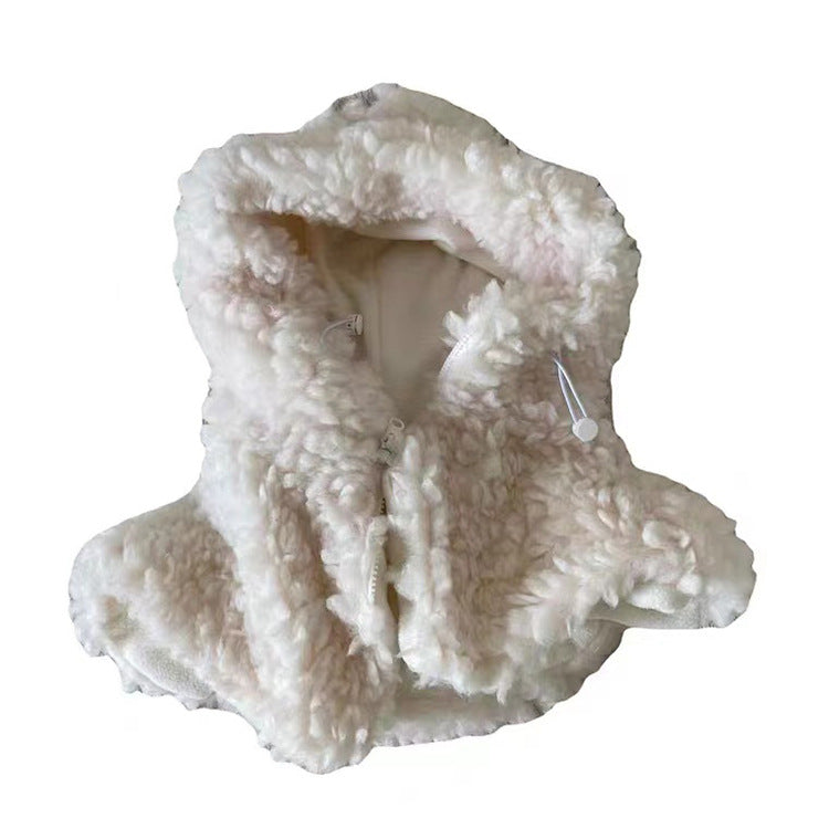 Cute And Sweet Lamb Fur Plush Hooded Shawl