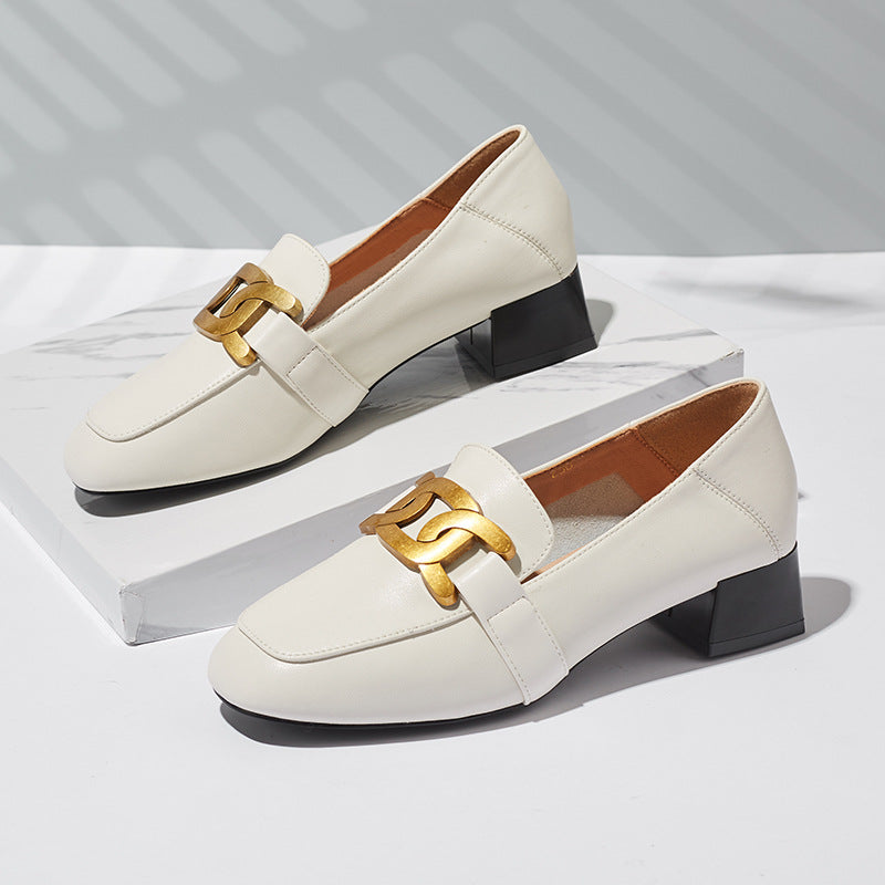 Fashion Thick-heeled Shoes Women's Leather One Pedal
