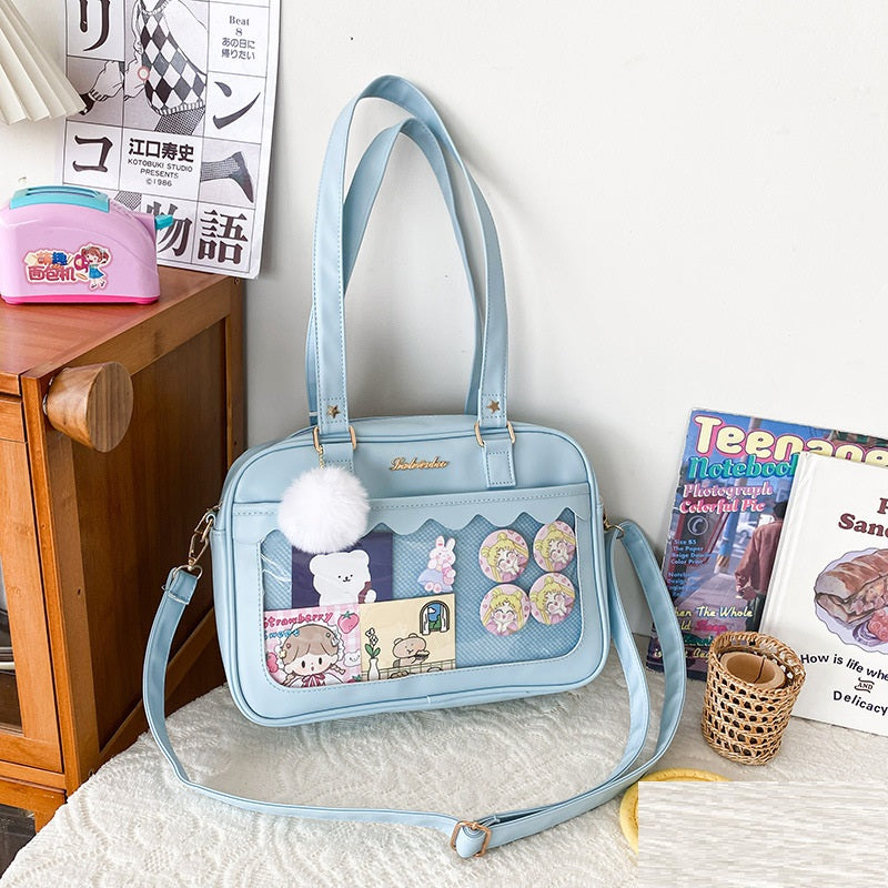 Personality Transparent Hairball Soft Girl Student Transparent Shoulder Bag