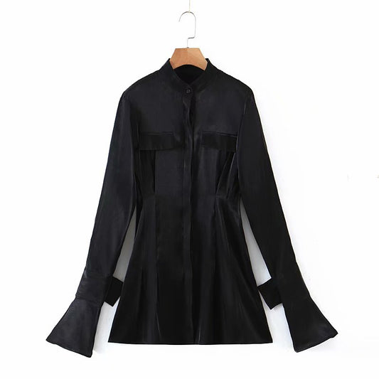 Ladies Pleated Waist Slimming Shirt Dress