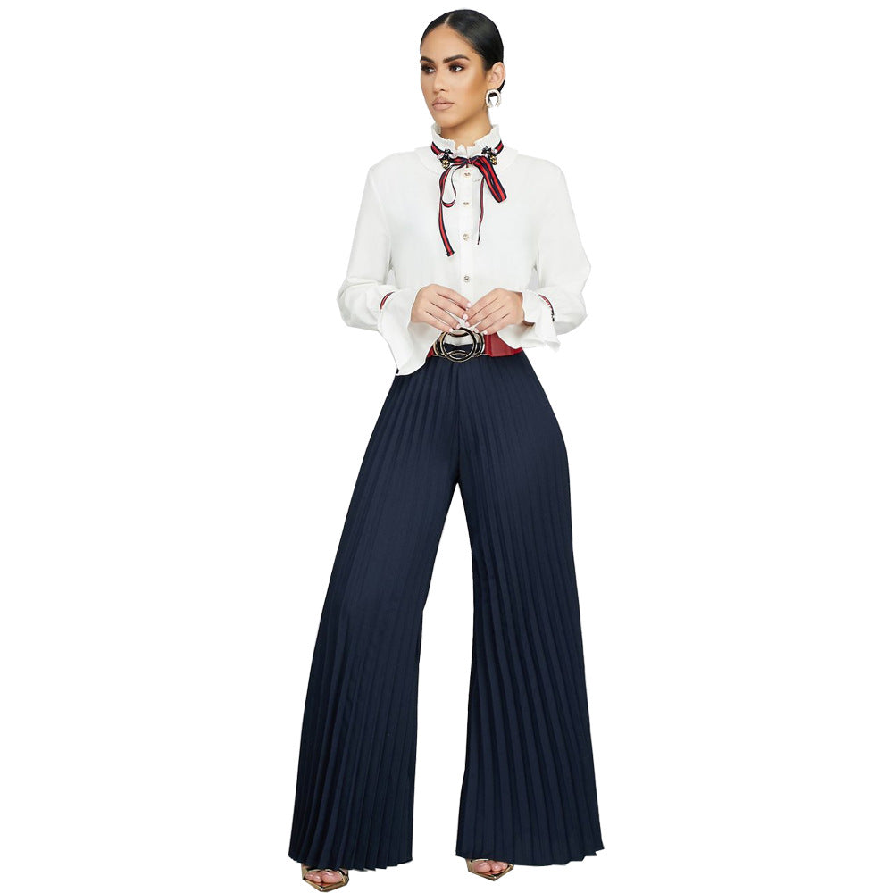 Moderigtige Casual Plisserede Wide-leg Damebukser