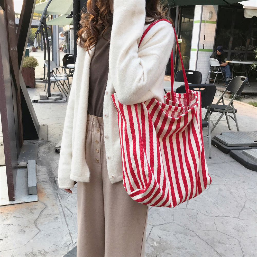 Women's Fashion Vintage Stripe Simple Canvas Bag