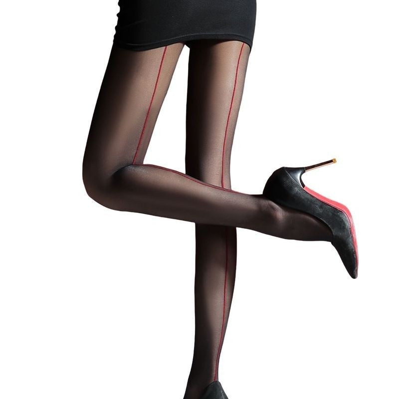 Invisible Straight Black Vertical-striped Ultra-thin Tights
