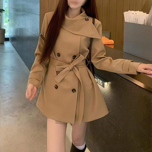 Kvinders petite casual forår/efterår ny koreansk version taljet elegant frakke