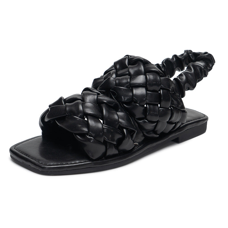 Solid Hollow Out Retro Casual Flat Sandals