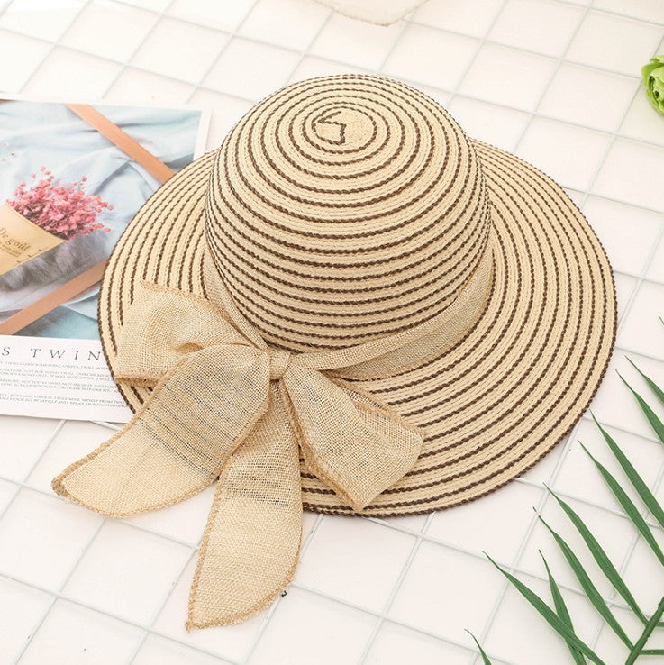 New Seaside Big Brimmed Ladies Straw Hat With Bow