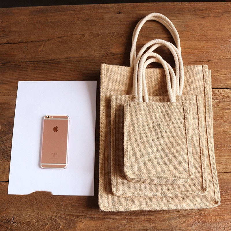 Handmade Jute Handbag With Printed Linen