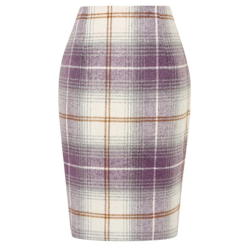Pencil Plaid High-waist Tight Hip-hugging Midi Skirt