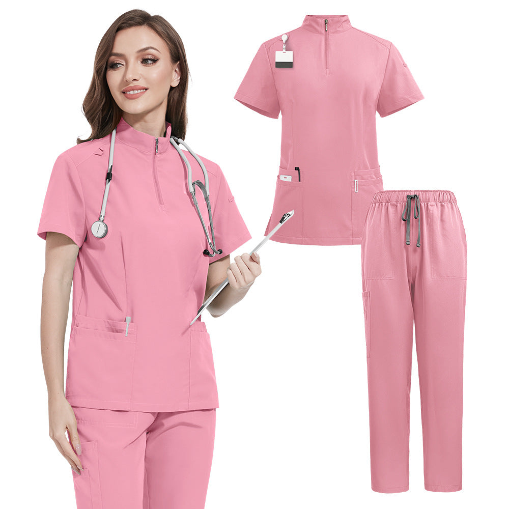 Solid-color Stand-up Collar ICU Nurse Pants