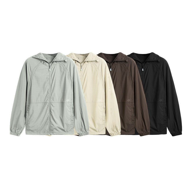 UPF100 Lightweight Raw Yarn Sun Protection Clothing Outdoor Sports Hooded Stand Collar Coat